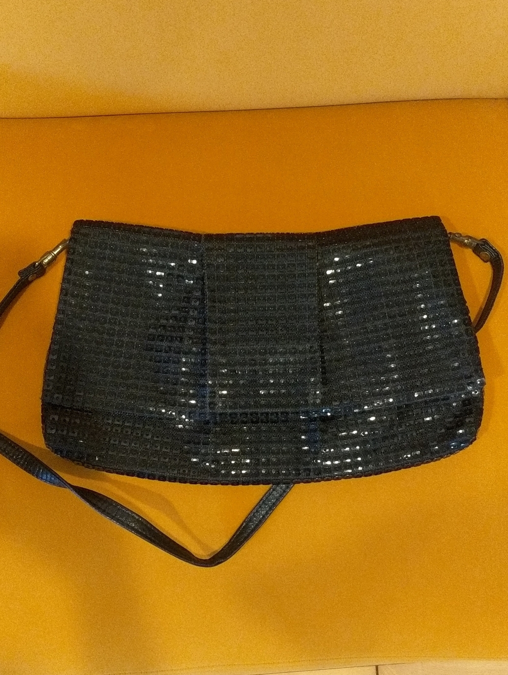 VTG Lumured Black Tiled Mesh Evening Bag Convertible Clutch Mod 1950s 1960s
